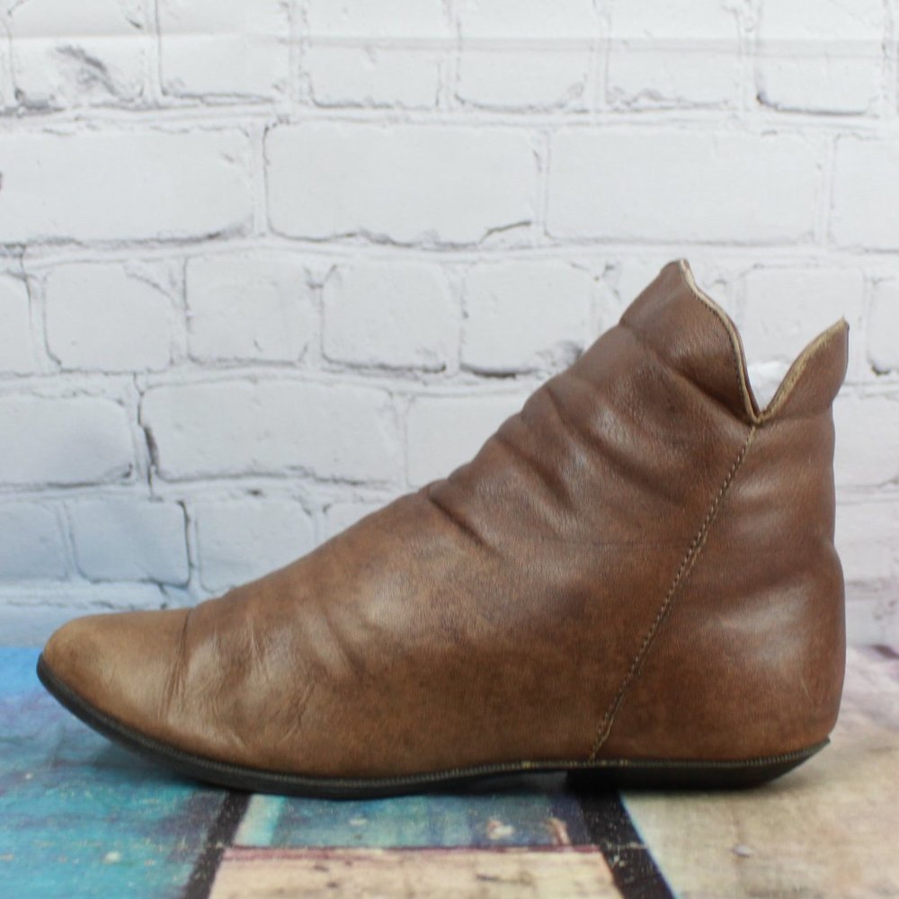 Vintage 80's Maine Woods Amanda Brown Leather Slouch Side Zip Ankle Boots 6 M